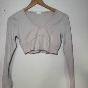Women's Cream Long Sleeve Crop Top